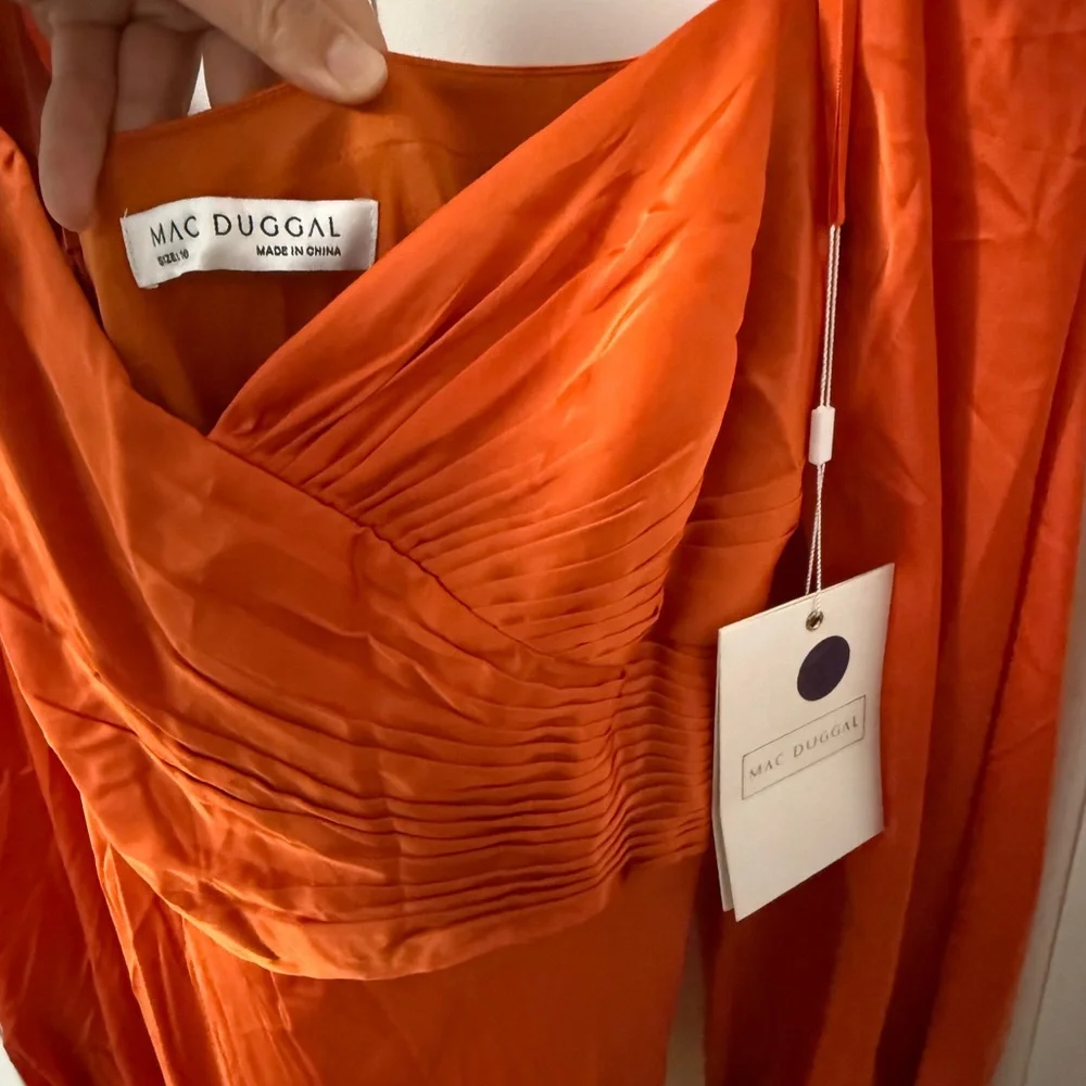 NWT Mac Duggal 68335 Bishop Sleeve Sweetheart Neck Orange Dress - SZ 16 - READ - Picture 4 of 7